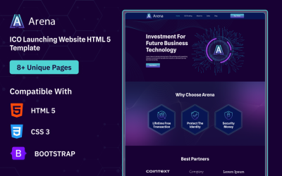Arena ICO spouští šablonu webu HTML5 Bootstrap