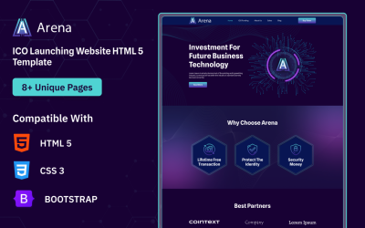 Arena ICO запускает шаблон веб-сайта HTML5 Bootstrap