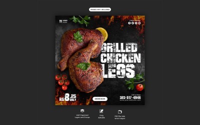 Pyszne jedzenie i restauracja Szablon postu w mediach społecznościowych