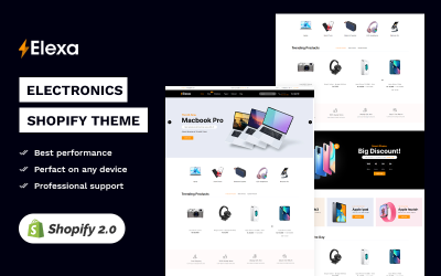 Elexa -Electronics Dijital mağaza Üst düzey Shopify 2.0 Çok Amaçlı Duyarlı Tema