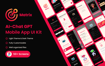 Plantilla Figma del kit de interfaz de usuario de la aplicación móvil Matrix Chatbot GPT
