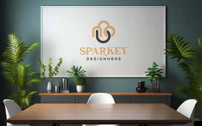 Макет логотипа на белой доске на стене офисной комнаты