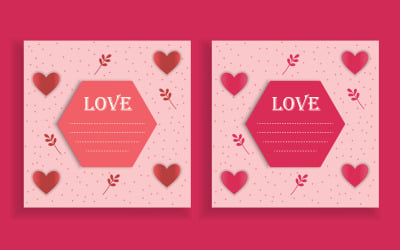 Conjunto de cartões de amor com ilustração de moldura padrão rosa