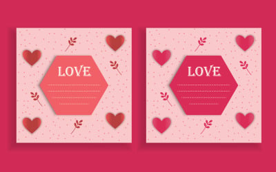 带有粉红色图案框架插图的爱情卡套装