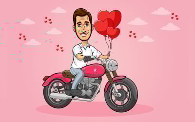 快乐的人骑摩托车与心形插图