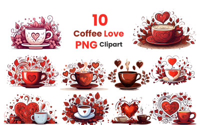 Sada šálek kávy s tvarem srdce. Káva Valentines Day kliparty ilustrace png kliparty