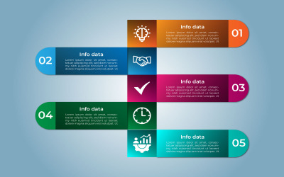 Fyrkantig stil 5 steg vektor infographic design.
