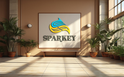 Maquete de parede da empresa, maquete de logotipo de parede 3D, maquete de logotipo de sala de escritório