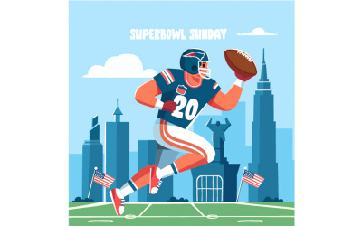 Domingo do Superbowl com um homem jogando futebol americano ilustração