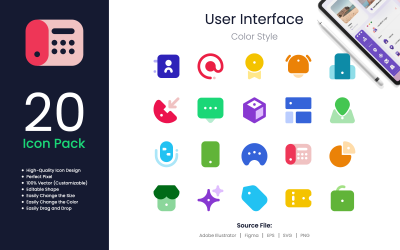 Pacote de ícones da interface do usuário estilo colorido 2