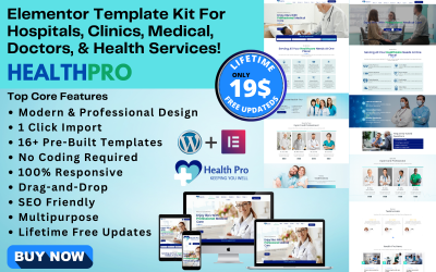 Kit de modèles WordPress Health-Pro Elementor pour les hôpitaux, les cliniques et les entreprises liées à la santé