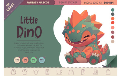 Piccolo dinosauro sorridente. Maglietta, PNG, SVG.