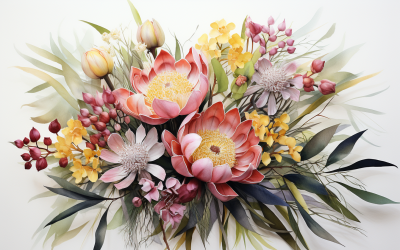 Watercolor Flowers Bouquets, illustration background 103