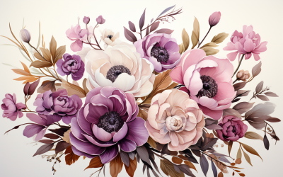 Watercolor Flowers Bouquets, illustration background 91