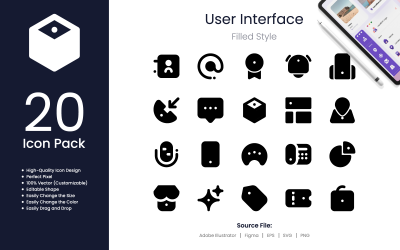 Pacote de ícones de interface do usuário preenchido estilo 3