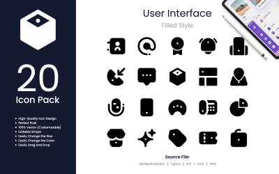 Paquete de iconos de interfaz de usuario estilo relleno 3