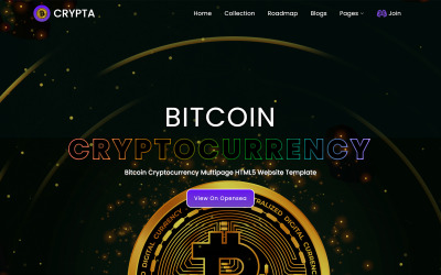 Crypta – bitcoinová kryptoměna, šablona vstupní stránky pro obchodování s kryptoměnami