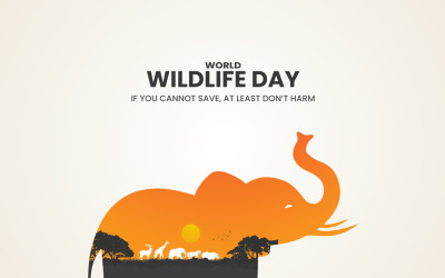 A vadon élő állatok világnapja, a vadon élő állatok napja tervezése poszterhez, banner vektoros illusztrációhoz.
