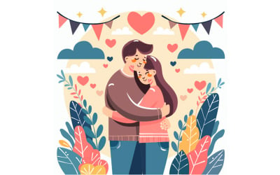 Valentine&#039;s Day with Couple Hugging Illustration