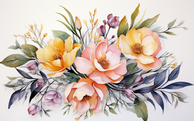 Watercolor Flowers Bouquets, illustration background 288.