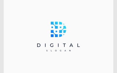 Letter D Data Digital Connection Technology Logo