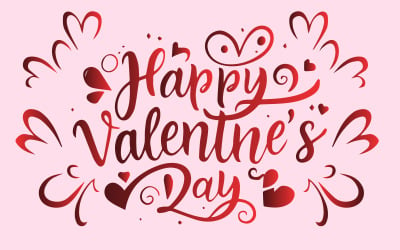 Valentinstag-Grußkarten-Handbeschriftung mit roten Herzen – kostenlose Vorlage