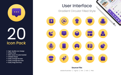 Benutzeroberflächen-Icon-Pack mit Farbverlauf, kreisförmig gefüllt, Stil 3
