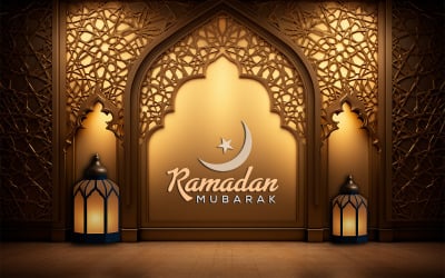 Invitación de Ramadán | Saludo de Ramadán | pared de lujo con diseño de Ramadán Mubarak | Ramadán Mubarak