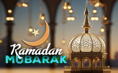 Ramadan-Einladung | Ramadan-Gruß | Ramadan-Banner | Ramadan-Mubarak-Design mit einer kleinen Moschee