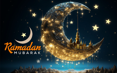 Ramadanhälsning | Ramadan banner | ramadan mubarak med måne | Ramadan mubarak design
