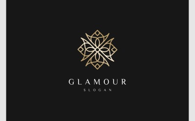 Logotipo de decoração de luxo com moldura de flor
