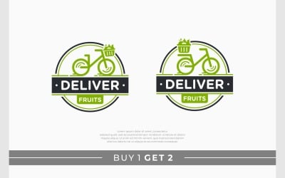 Logotipo de la insignia del círculo de frutas de entrega de bicicletas
