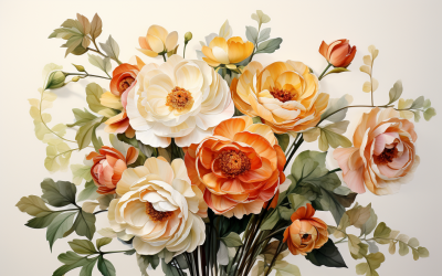 Watercolor Flowers Bouquets, illustration background 483