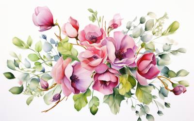 Watercolor Flowers Bouquets, illustration background 558