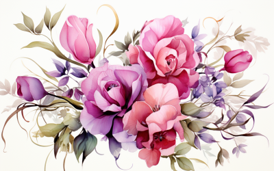 Watercolor Flowers Bouquets, illustration background 563