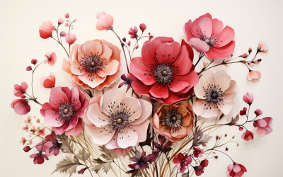 Watercolor Flowers Bouquets, illustration background 592