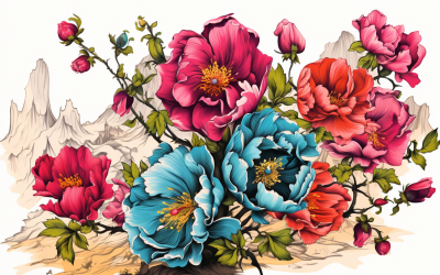 Watercolor Flowers Bouquets, illustration background 595