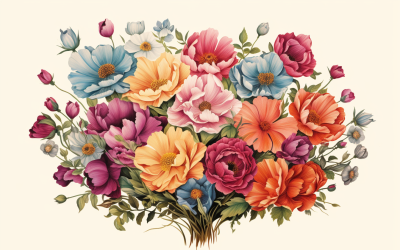 Watercolor Flowers Bouquets, illustration background 597