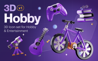 Intrattenimento - Set di icone 3D per hobby e intrattenimento