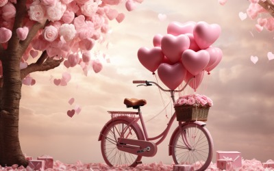 Cykla med rosa ballong dekorerad för alla hjärtans dag 03