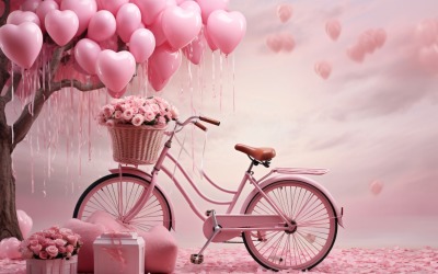 Cykla med rosa ballong dekorerad för alla hjärtans dag 06