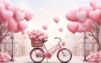 Cykla med rosa ballong dekorerad för alla hjärtans dag 15