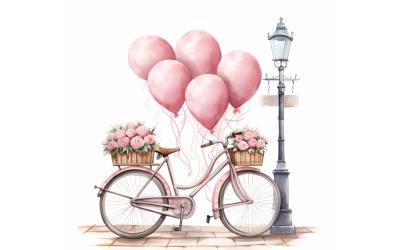 Cykla med rosa ballong dekorerad för alla hjärtans dag 18
