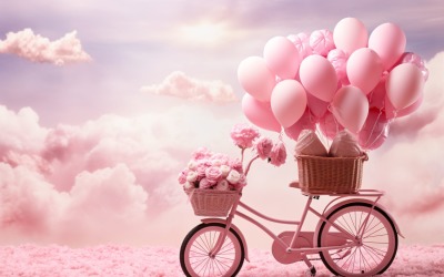 Cyklus s růžovým balónkem zdobeným na Valentýna 01