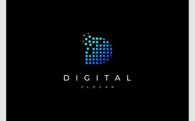 Logotipo de tecnología digital de píxeles de datos de letra D