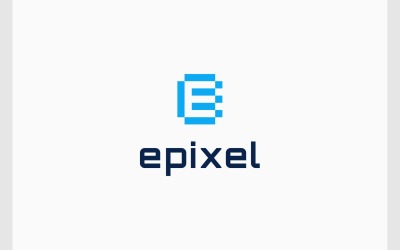 Letter E Pixel digitale technologie-logo
