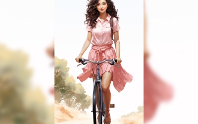 Mädchen auf Fahrrad mit rosa Luftballon feiert den 15. Valentinstag