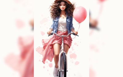 Tjej på cykel med rosa ballong som firar alla hjärtans dag 19
