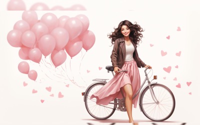 Tjej på cykel med rosa ballong som firar alla hjärtans dag 20