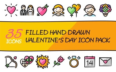Drawniz - Multipurpose Valentine&#039;s Day Icon Pack in Filled Hand Drawn Style